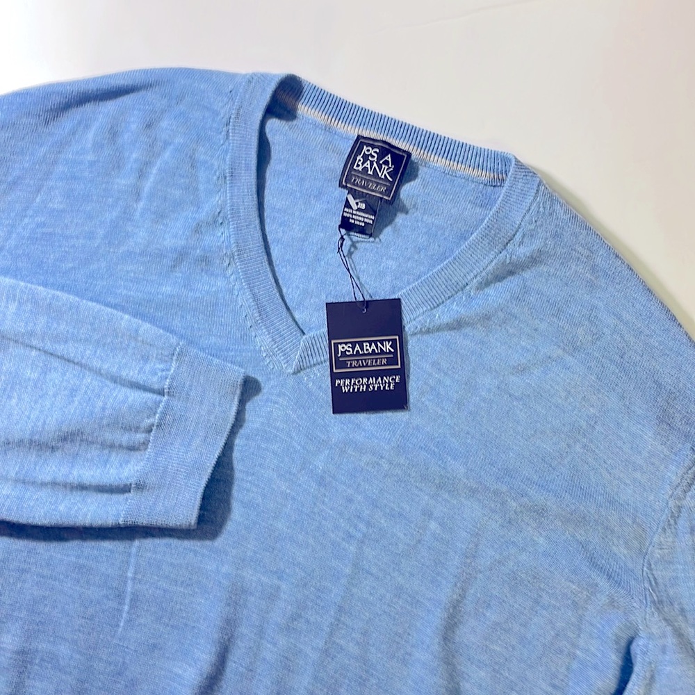 NEW Jos. A. Bank mens 3XB Big light blue solid 100% merino wool v-neck sweater
